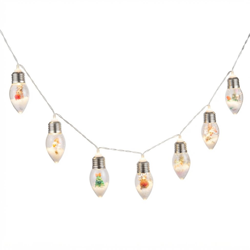Weihnachts-Lichterkette mit Schneekugel-Birnen, LED warmweiß
