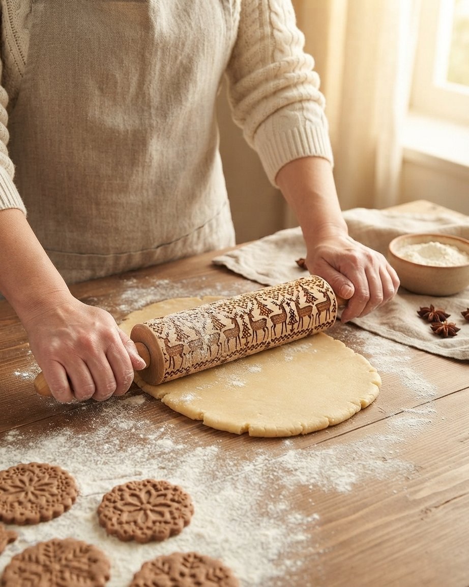Graviertes Nudelholz aus Buchenholz – 4 Motive