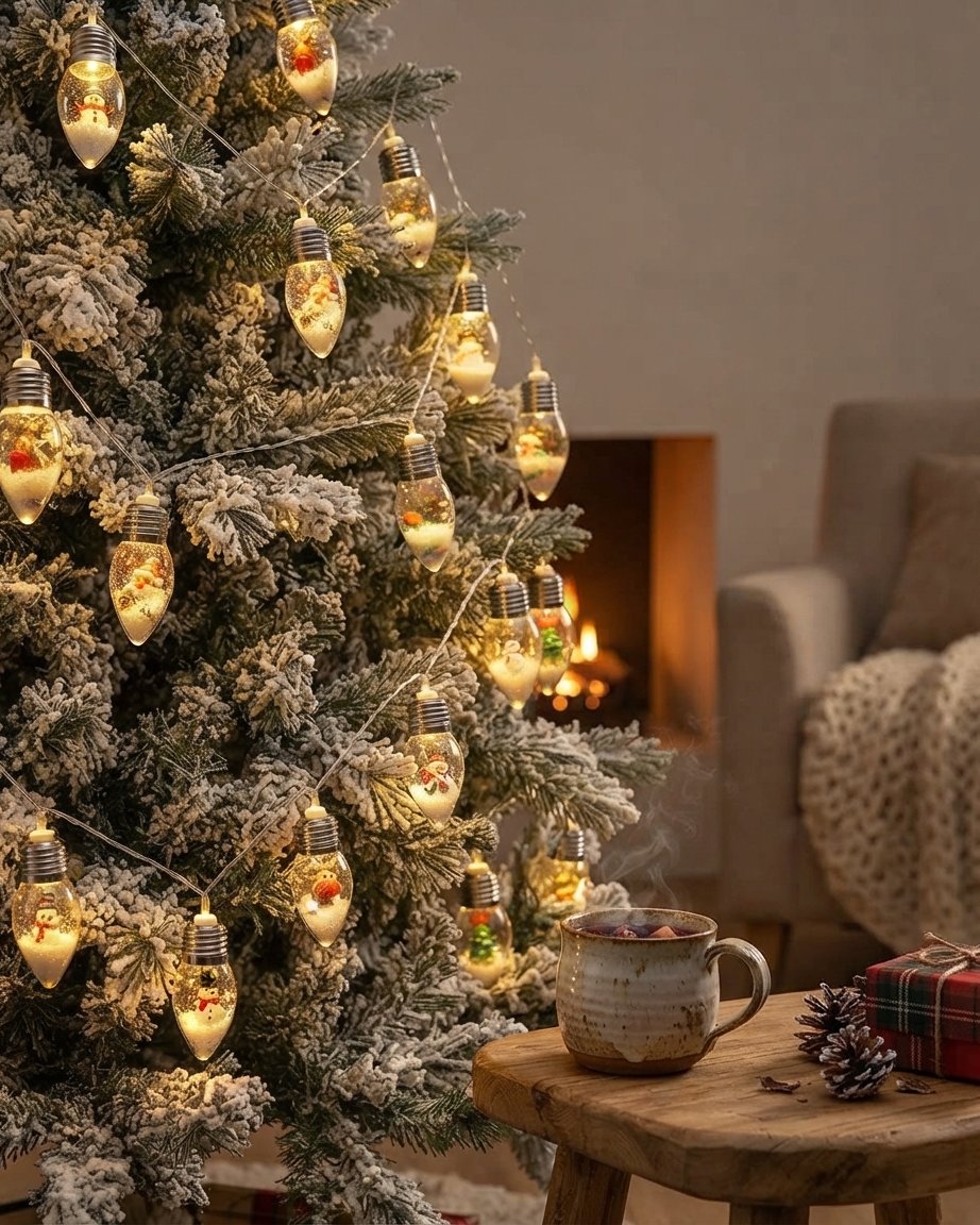 Weihnachts-Lichterkette mit Schneekugel-Birnen, LED warmweiß