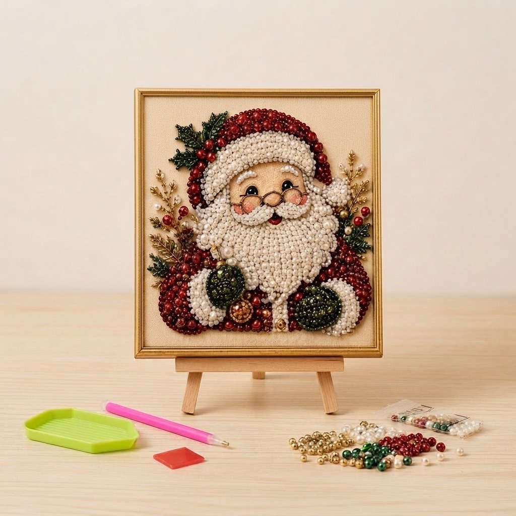 3D-Perlen-Bastelset Weihnachten – DIY Bild mit Rahmen — 🏆 Weihnachtsdorf-4er-Pack (10 % sparen)