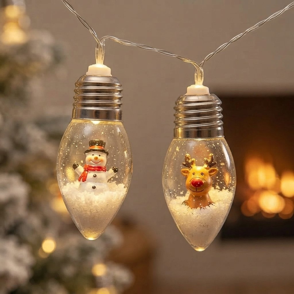 Weihnachts-Lichterkette mit Schneekugel-Birnen, LED warmweiß