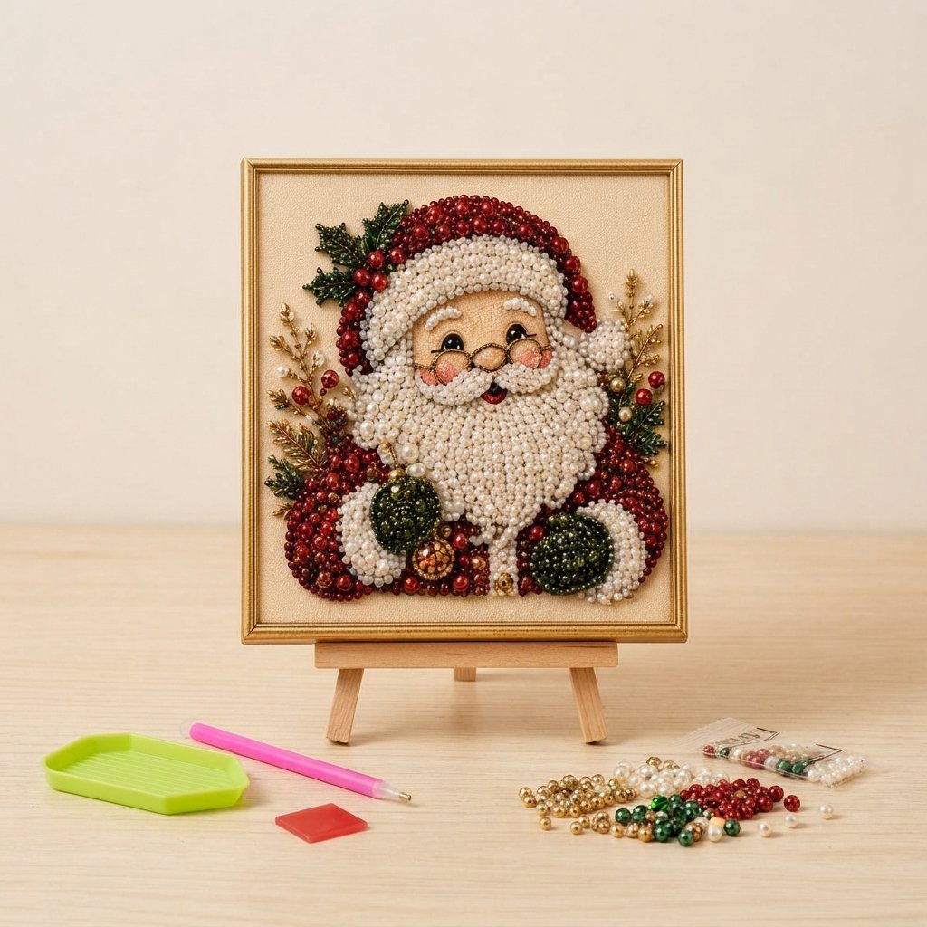 3D-Perlen-Bastelset Weihnachten – DIY Bild mit Rahmen — 🎅 Perlen-Weihnachtsmann