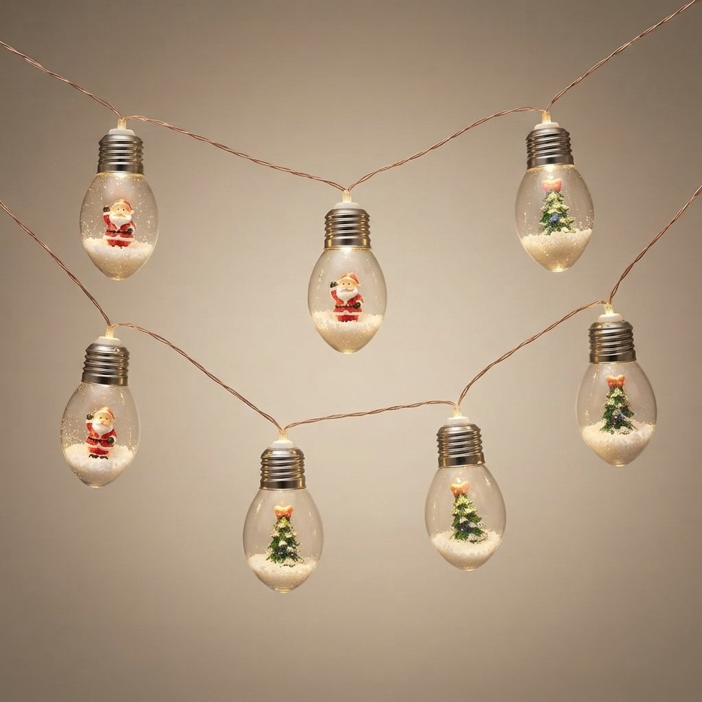 Weihnachts-Lichterkette mit Schneekugel-Birnen, LED warmweiß — 1 Meter 6 Lichter