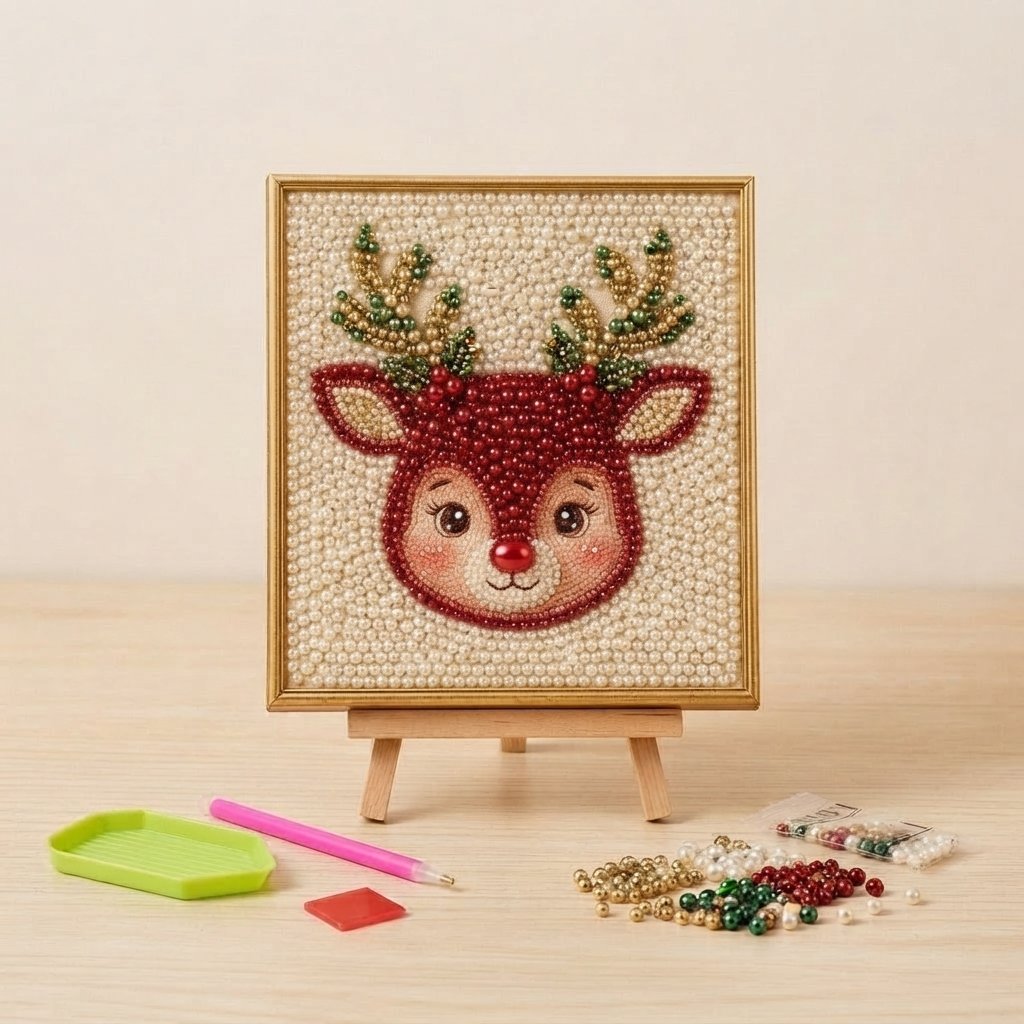 3D-Perlen-Bastelset Weihnachten – DIY Bild mit Rahmen — 🦌 Rubin-Rentier