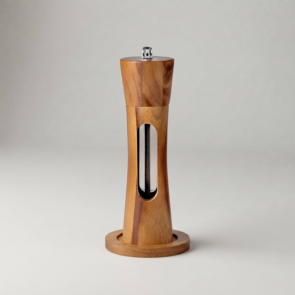 Salz- und Pfeffermühle aus Holz, verstellbares Mahlwerk — 3 Stück mit Sockel