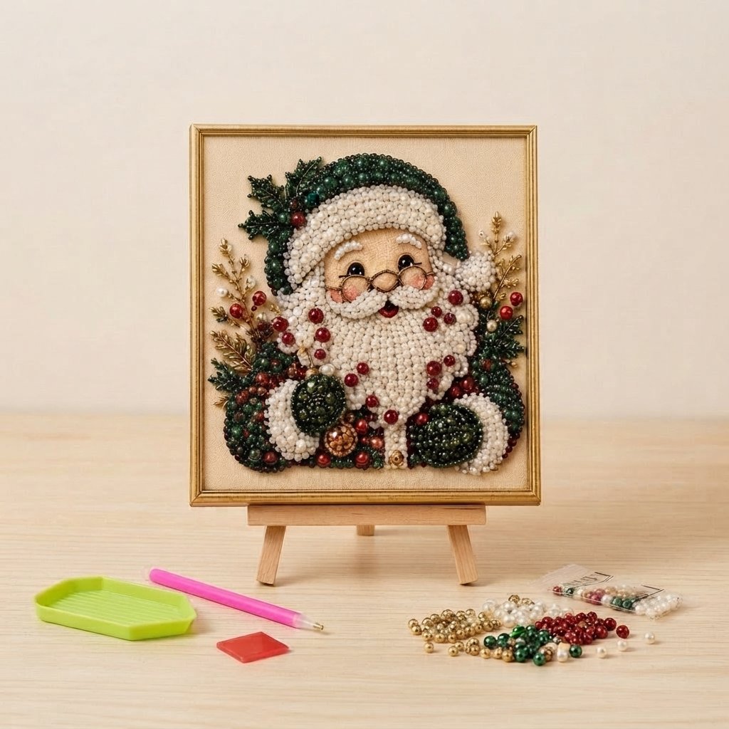 3D-Perlen-Bastelset Weihnachten – DIY Bild mit Rahmen — 🎀 Festlicher Weihnachtskranz