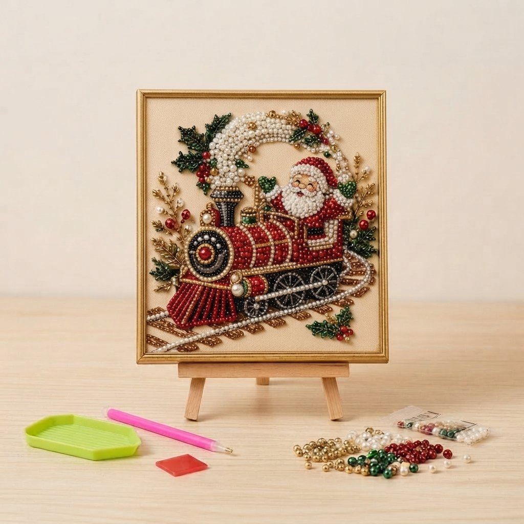 3D-Perlen-Bastelset Weihnachten – DIY Bild mit Rahmen — 🚂 Weihnachtszug des Weihnachtsmanns